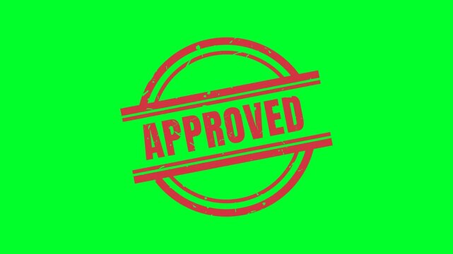 Approved stamp stamp with red ink animation on green scren background.  Rubber stamp with grunge texture, motion graphics, animation, footage, 4K