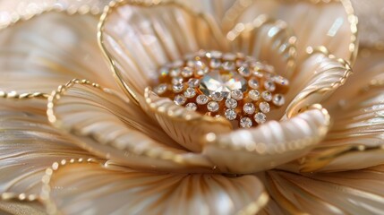 The of the jewelry box is shaped like a dainty flower with each petal lined with small crystals. The attention to detail and craftsmanship is evident in this small but significant feature.