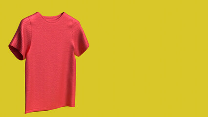The Red T shirt on Yellow Background  for present or advertising concept 3d rendering..