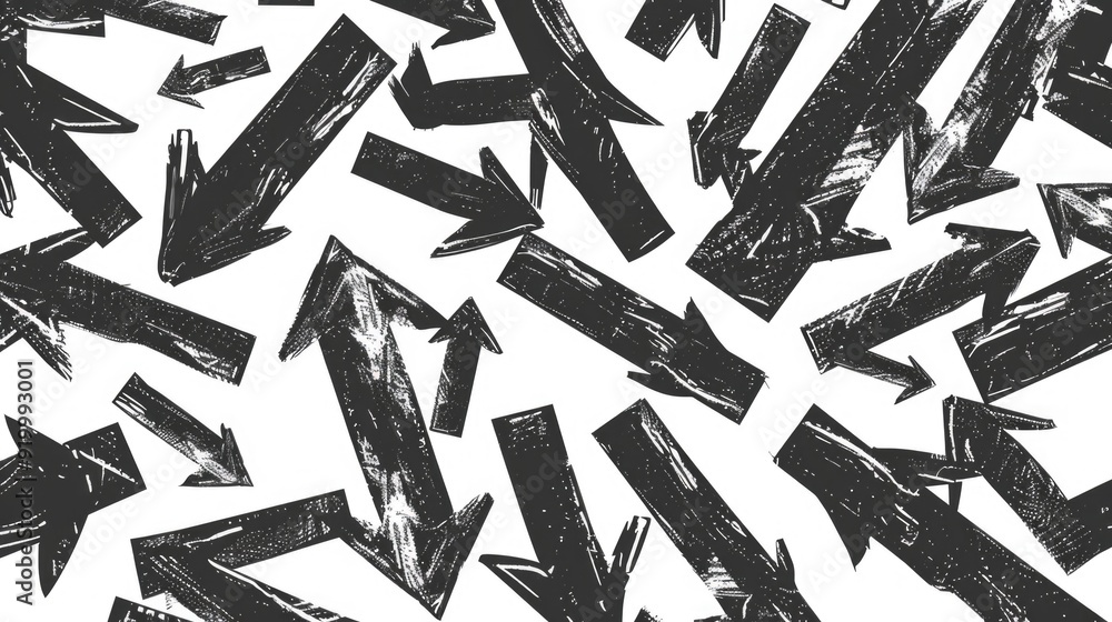 Poster a group of black arrows on a simple white background, suitable for use in various graphic designs an