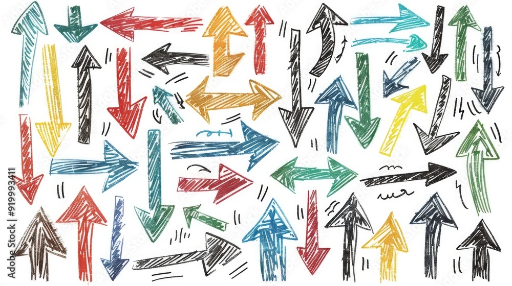 Poster a collection of colorful arrows on a white background