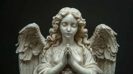 Obraz premium Serene angel statue with folded hands against a dark background