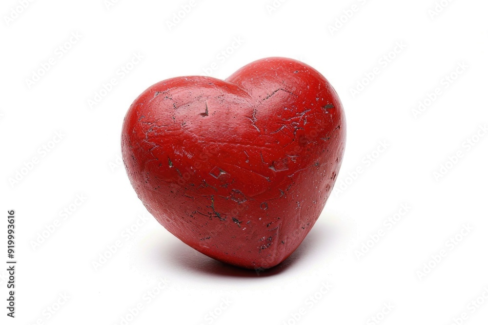Poster a red heart shaped object sitting on a white surface, ideal for use in valentine's day or romantic t