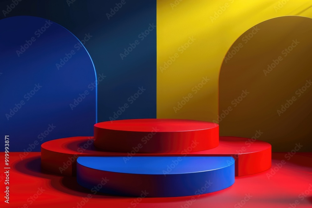 Poster a colorful stage setup with red carpet