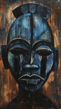Chokwe Mwana Pwo Mask - mask, art, abstract, African, sculpture, tribal, face, wood, texture, dark, blue, cultural, ethnic, carved, head, traditional, heritage, artifact