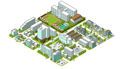 Obraz premium 俯瞰から見た立体の街並みベクターイラスト