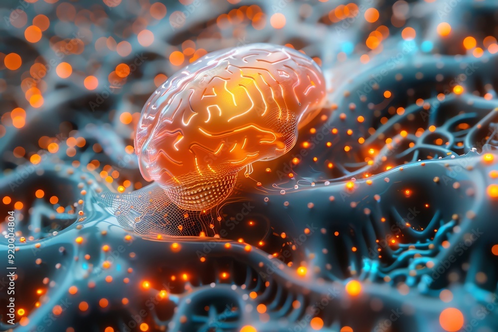 Aufkleber futuristic digital illustration of a brain with glowing connections, representing artificial intelli
