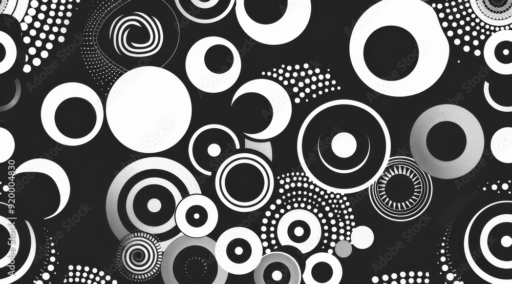 Poster dynamic black and white circular designs are creating a striking and modern abstract visual masterpi
