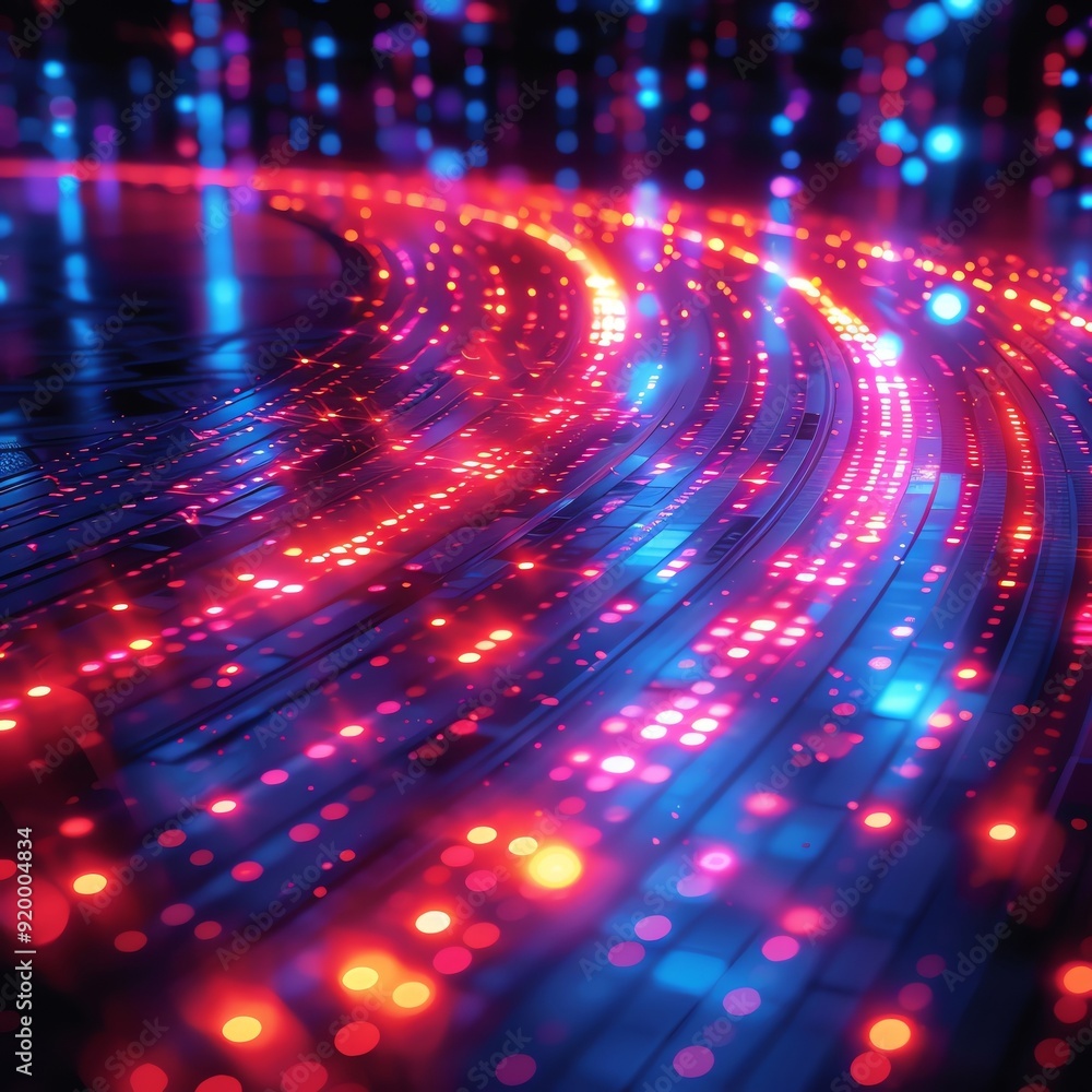 Poster abstract neon lights and bokeh effect creating a dynamic digital background with a futuristic and vi