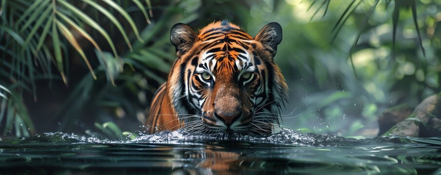 Big cats like tigers patrolling dense jungle territories, using natural stealth processes for hunting and protection, fauna territory natural processes, tiger behavior