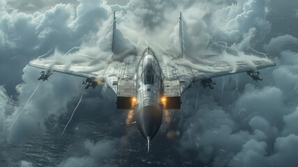 A jet is flying through the sky with a lot of smoke coming out of it.generative ai