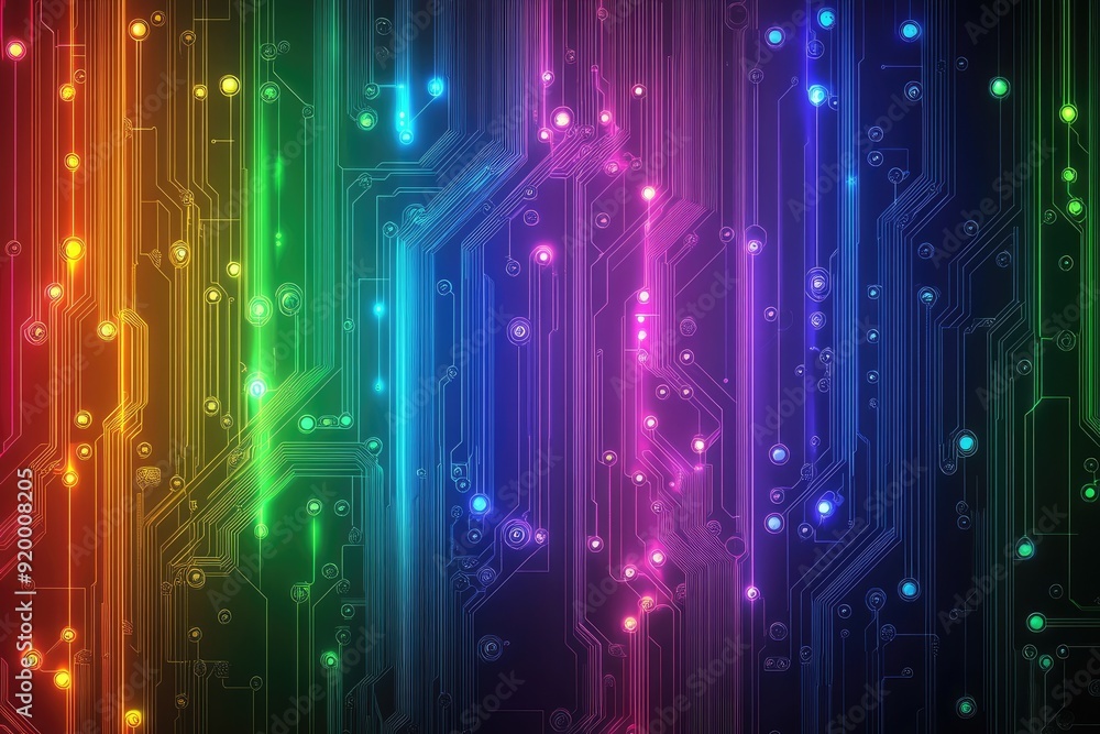 Poster a colorful, rainbow-colored background with a lot of lights and dots. the background is a representa