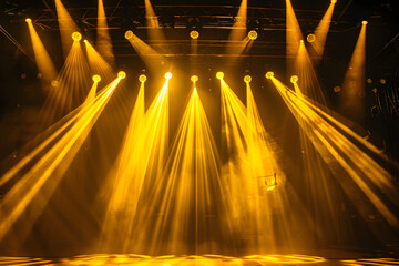 Dramatic Stage with Golden Lighting and Fog Effects