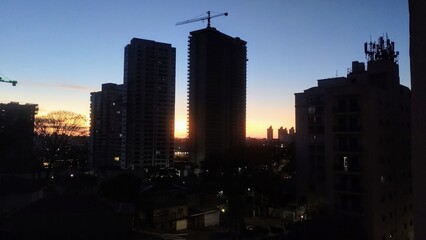 city skyline at sunset