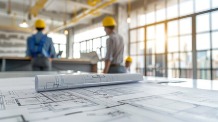 construction manager meeting with construction team with blue print and labtop at new modern meeting room.generative ai