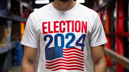 Fototapeta premium USA citizen in a white tee featuring 