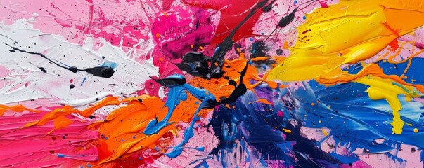 Abstract background with splashes of colorful paint, creating a vibrant and dynamic composition.