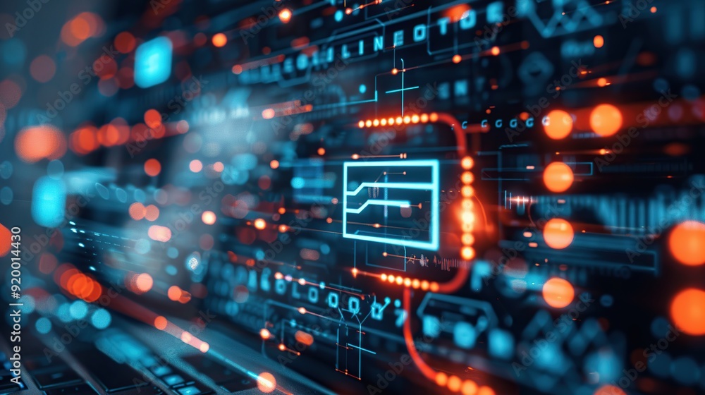 Poster abstract digital interface with data visualization