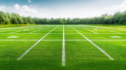 Empty football field on a sunny day, ready for the game.