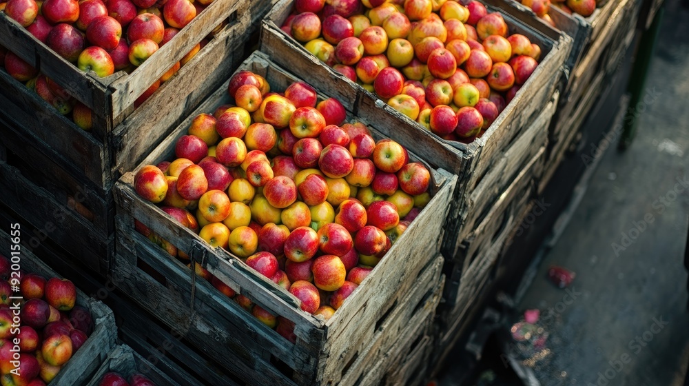 Poster a crate of apples is piled on top of another crate of apples