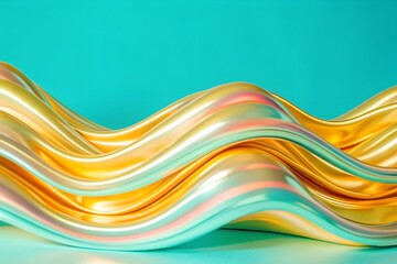 Flowing waves of iridescent neon colors pinks, blues, and purples cascading across the background