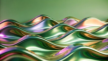 Flowing waves of iridescent neon colors pinks, blues, and purples cascading across the background