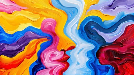 Obraz premium Abstract colorful painting of a kissing couple. Love, romance, passion, and desire.
