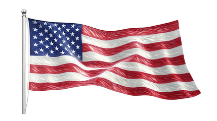 Fototapeta premium American flag waving on a flag pole on transparent background