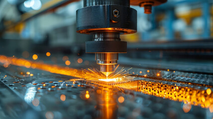 Laser metal cutting manufacturing tool in operation.generative ai