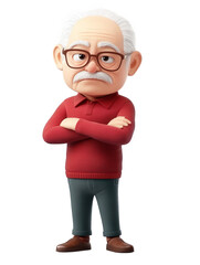 3D character of an angry Asian boy teenager standing with crossed hands isolated on transparent background