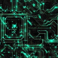 Obraz premium Abstract Circuitry - Glowing Green Lines, Seamless Pattern