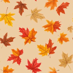 Autumn Leaves Watercolor Seamless Pattern