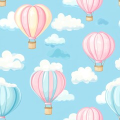 Fototapeta premium Colorful Hot Air Balloons Seamless Pattern