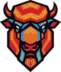 Bison Head Angular Design with Stylized Modern Pattern