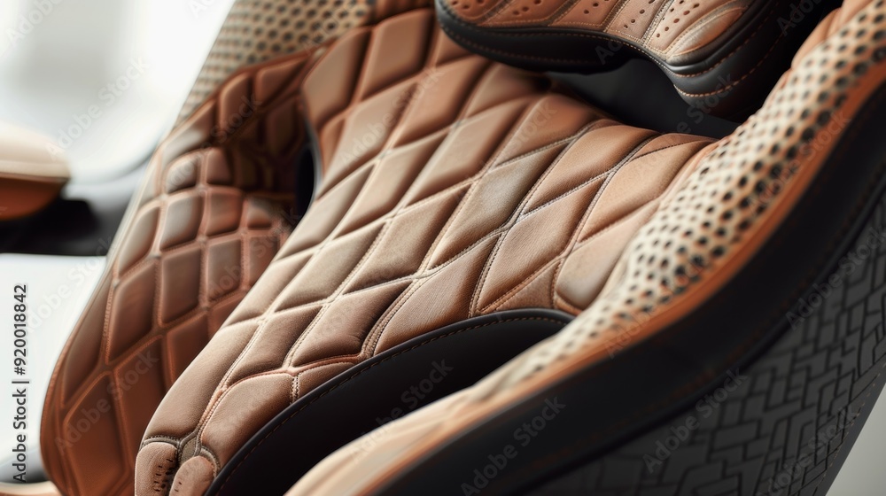 Poster a zoomedin image of the seats adjustable headrest with its soft padding and intricate design.