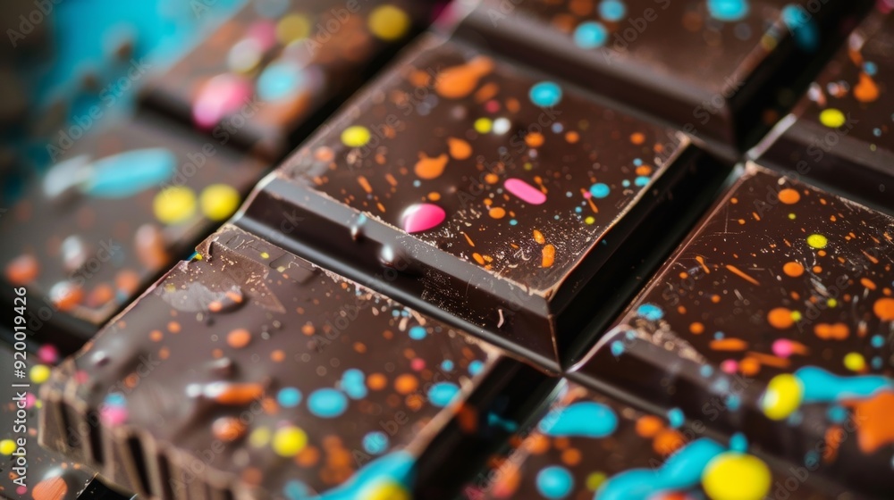 Poster an image of a chocolate bar with a unique speckled appearance created by using a blend of different 