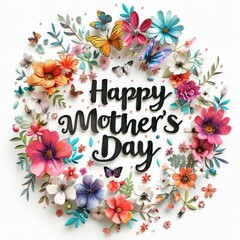 Obraz premium Mother Day celebration greeting flowers and butterfly white background