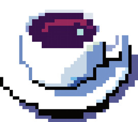 Obraz premium Pixelated Coffee Break: A charming pixel art depiction of a steaming cup of coffee, perfect for adding a touch of retro charm to your designs. 