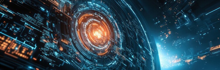 Abstract Futuristic Digital Interface with Circular Glowing Element