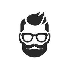 Hipster beard man vector face head icon. Barbershop hipster mustache silhouette black handsome elegant icon.