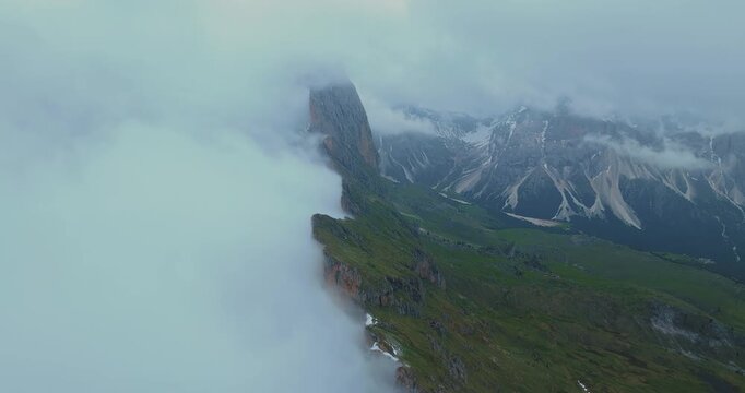 Aerial view of Secede peaks on a foggy morning