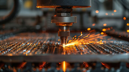 Laser metal cutting manufacturing tool in operation.generative ai