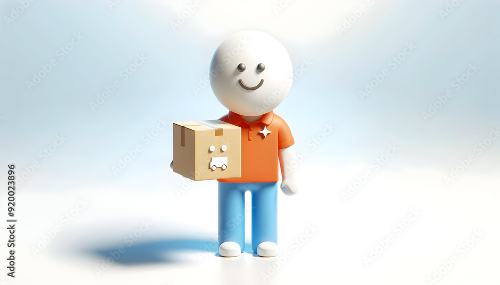 Poster 3d flat icon of a person with delivery box and customer service smile, ideal for efficient and frien
