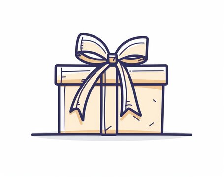recommend clip art: An outline drawing of a present box or gift box with ribbon and bow. This is a continuous one-line drawing that depicts a box with ribbon and bow.
