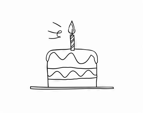 recommend clip art: Birthday cake with candle on top outline modern illustration. Celebration, party, happy, celebrate, anniversary concept. Continually drawn one-line drawing.