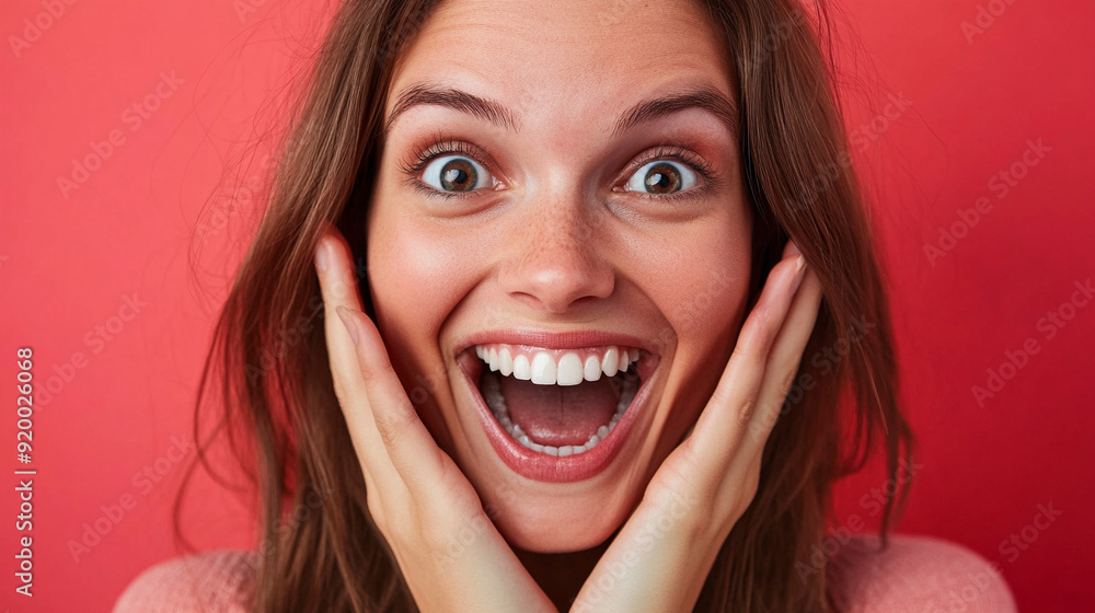 Wall mural close up on excited person portrait