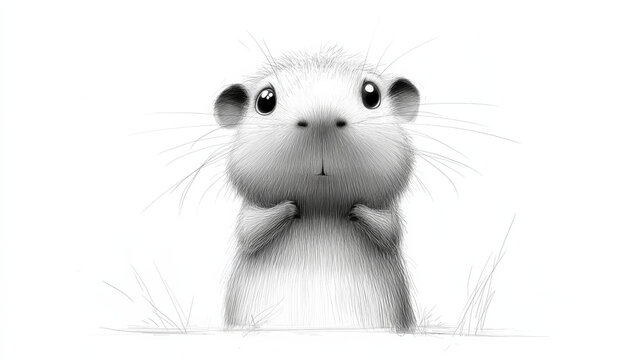 Cute and Fluffy Guinea Pig Illustration with Big Eyes, Perfect for Children's Art, Animal Lovers, and Whimsical Designs