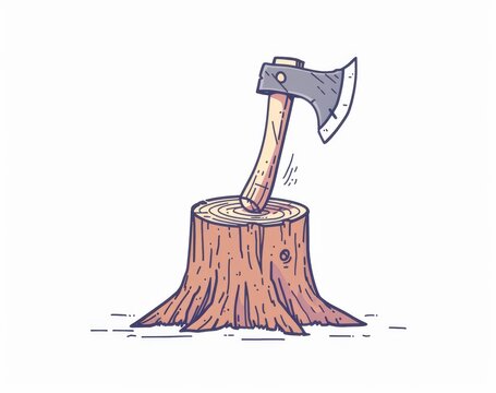 axe stuck in tree stump cartoon clip art preview