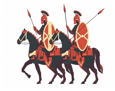 mounted warriors with spears and shields clip art preview