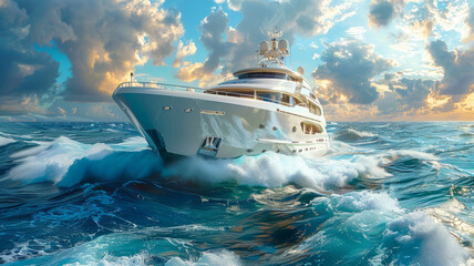 Fototapeta premium Big yacht in the open sea.generative ai